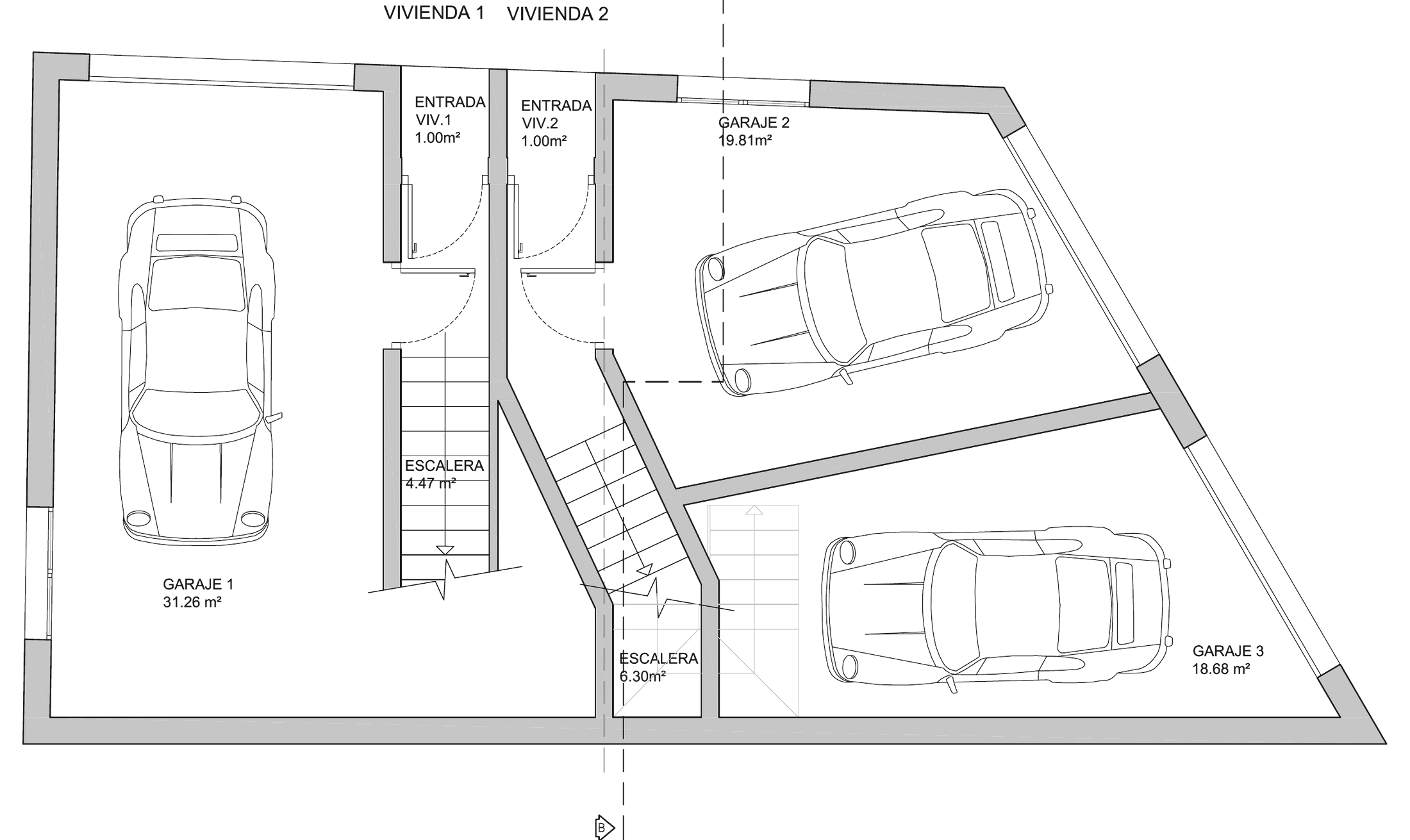 Plano de la planta baja de las dos viviendas