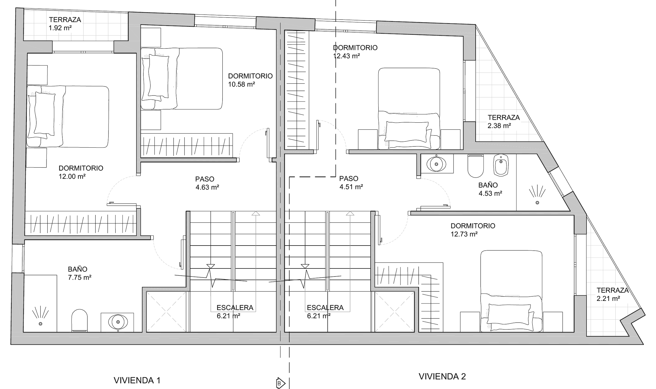 Plano de la planta segunda de las dos viviendas