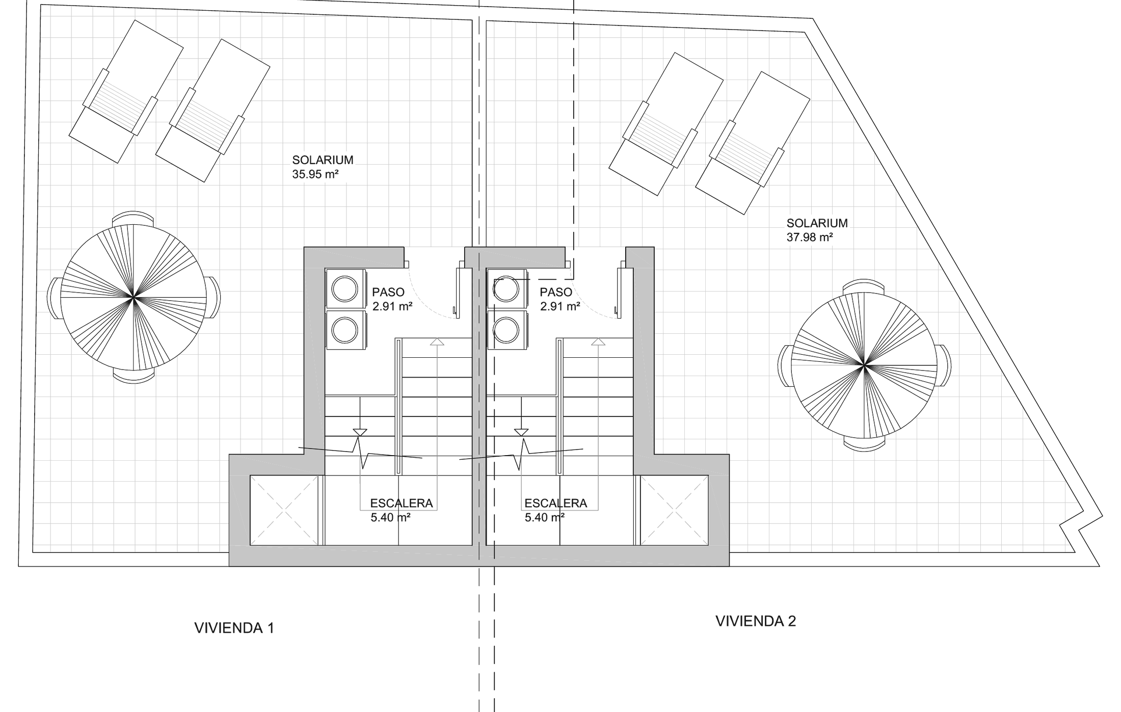 Plano de la solárium de las dos viviendas