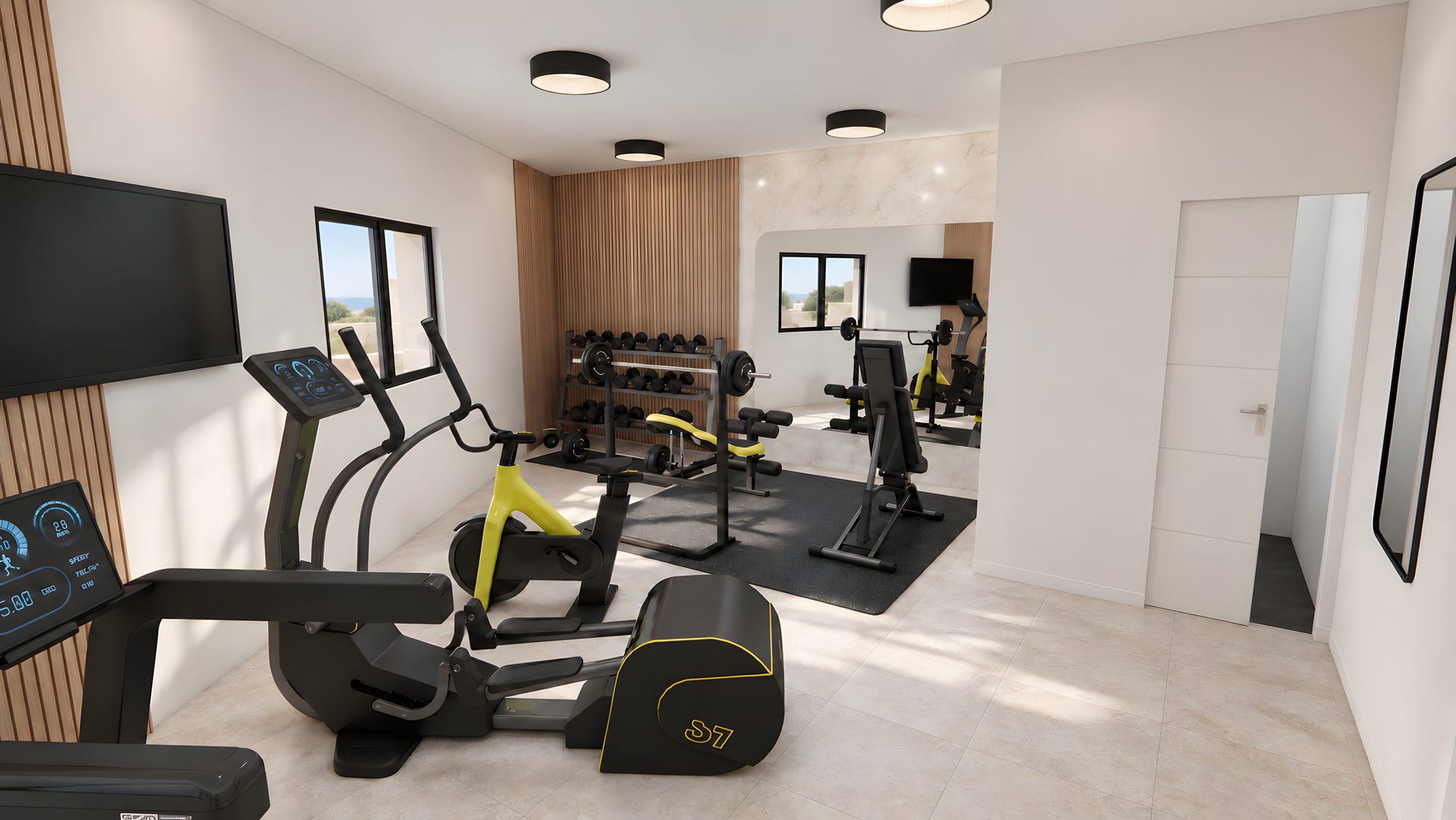 Sala multiusos acondicionada como gimnasio